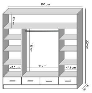 Šatní skříň se zrcadlem SANNA 200x200x58 cm dub craft