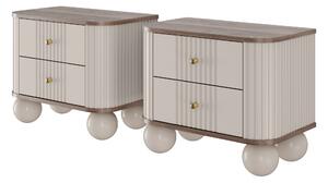 Set nočních stolků Vesper 56 cm - kašmírová / ořech / zlaté úchytky / kulaté kašmírové nohy