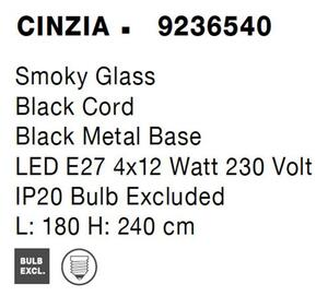 Nova Luce Závěsné svítidlo CINZIA kouřové sklo černý kabel černá kovová základna E27 4x12W