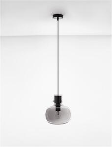 Nova Luce Závěsné svítidlo CINZIA kouřové sklo černý kabel černá kovová základna E27 1x12W