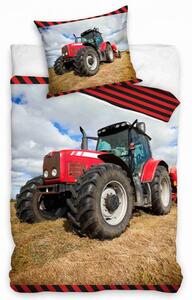 Bavlněné povlečení 140x200 + 70x90 cm - Červený traktor na poli