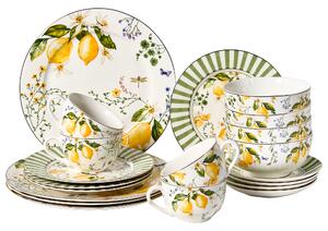 Sada 20 kusů nádobí LEMONGRASS Porcelán Bílá/Zelená