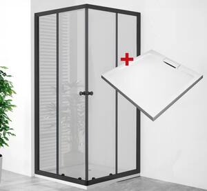 POINT Q BLACK HARD 90x90 Clear Čtvercový sprchový kout s mramorovou vaničkou