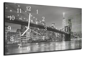 Nástěnné hodiny 30x60cm černo bílý Brooklyn most - plexi