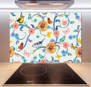 Panel do kuchyně Květiny a ptáci pksh-126223306