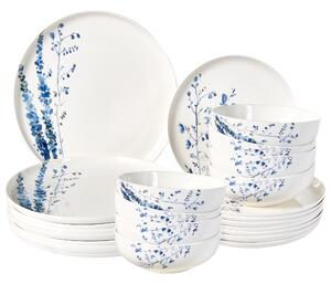 Sada 24 kusů nádobí MAHLEB Porcelán Bílá/Modrá