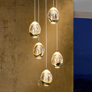 Závěsné svítidlo LED Rocio, 5 světel, kulaté, kov, sklo, zlatá barva