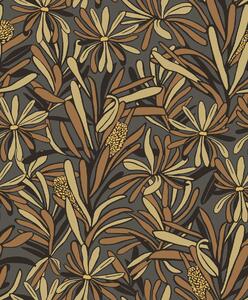 Šedo-hnědá květinová vliesová tapeta na zeď, BA26072, Brazil, Decoprint