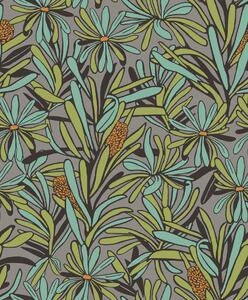 Zeleno-šedá květinová vliesová tapeta na zeď, BA26071, Brazil, Decoprint
