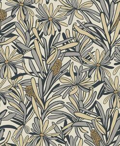 Šedo-béžová květinová vliesová tapeta na zeď, BA26070, Brazil, Decoprint