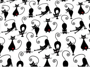 Bavlněná látka kočka METRÁŽ - (51) bílá černá