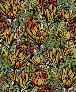 Oranžovo-zelená květinová vliesová tapeta na zeď, BA26032, Brazil, Decoprint