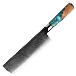 Nakiri nůž z damaškové oceli SaKuRo Round Blue 17 cm