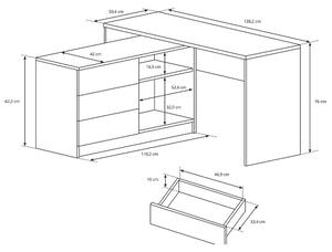 Psací stůl TEO + komoda | 138,2 cm | UNI provedení | bílá mat