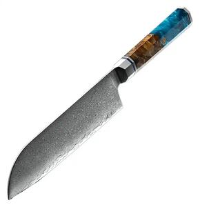 Santoku nůž z damaškové oceli SaKuRo Blue 17,8 cm