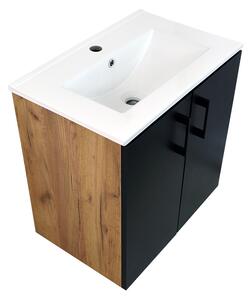 Koupelnová skříňka s keramickým umyvadlem ROSO GOB 60 - zlatý dub/černá