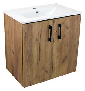 Koupelnová skříňka s keramickým umyvadlem ROSO GO 60 - zlatý dub