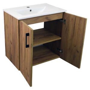 Koupelnová skříňka s keramickým umyvadlem ROSO GO 60 - zlatý dub