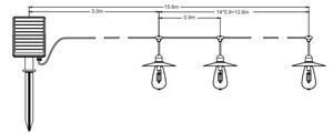 LED Solární řetěz 15xLED/0,2W/3,7V 15,6 m 3000K IP44 2400 mAh