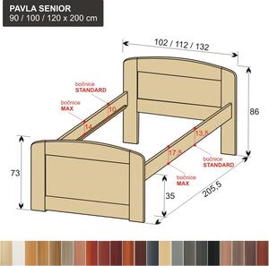 Senior zvýšená postel z masivu PAVLA SENIOR (dřevěná zvýšená postel pro seniory masiv PAVLA SENIOR )