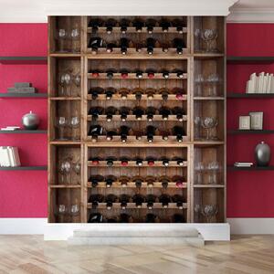 Fototapeta Lahve a sklenice na víno na polici, Designové fototapety na zeď, Populární fototapety, u65213 - Tapeko.co.cz
