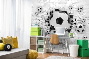 Fototapeta Skupina fotbalových míčů v hromadě cihel, 3D fototapety, Populární fototapety, u70633 - Tapeko.co.cz