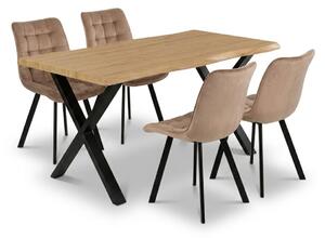 Vikio Jídelní set pro 4 osoby 160x90 cm dub noha X béžová židle VJS236-4BE-S