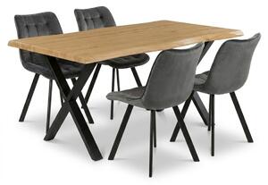 Vikio Jídelní set pro 4 osoby 160x90 cm dub noha X šedá židle VJS236-4S-S