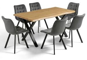 Vikio Jídelní set pro 6 osob 160x90 cm dub noha X šedá židle VJS236-6S-S