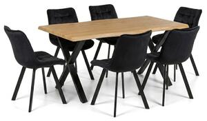 Vikio Jídelní set pro 6 osob 160x90 cm dub noha X černá židle VJS236-6C-S