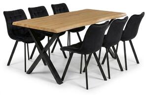 Vikio Jídelní set pro 6 osob 180x90 cm soft dub noha X černá židle VJS238-6C-S
