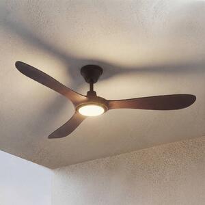 Lucande Venkovní stropní ventilátor LED Winrod, tmavé dřevo, stmívatelné, stmívatelný, Tmavé dřevo, Plast, Moderní