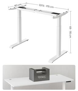 SONGMICS Dřevěný psací stůl nastavitelný - bílá - 107,5-175x69-115x60 cm