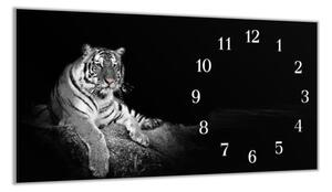 Nástěnné hodiny 30x60cm bílý tygr černé pozadí - plexi