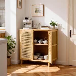 WISFOR Sideboard kuchyňská skříň, s nastavitelnými policemi a 2 dvířky, obývací pokojové skříně bambus, 75 x 39 x 82 cm