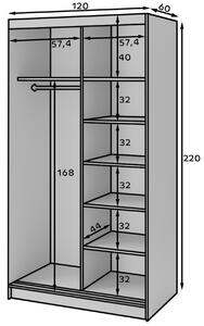 Šatní skříň se zrcadlem a posuvnými dveřmi Marrphy - 120 cm