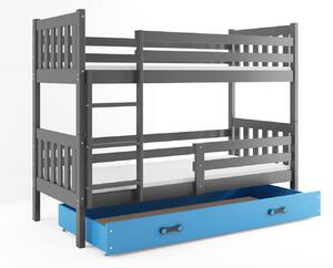 Patrová postel Carino grafit, zásuvka modrý 80x190 cm s matrací BMS Group