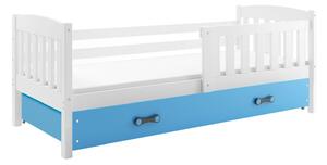 Postel Kubus bílé, zásuvka modrá 90x200 cm s matrací BMS Group