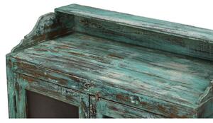 Prosklená skříňka z teakového dřeva, tyrkysová patina, 79x40x127cm
