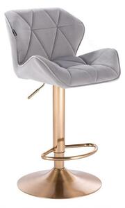 Velurová barová židle MILANO - světle šedá na zlaté podstavě