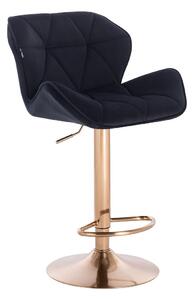 Velurová barová židle MILANO - černá na zlaté podstavě