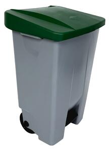 Denox nášlapný odpadkový koš na tříděný odpad 120 L, zelené víko, plastový s kolečky