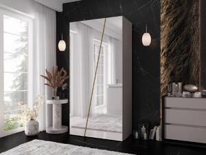 Šatní skříň se zrcadlem Grelipt 2L 100 cm, Barva: kašmír / kašmír + zlatá 5903211528545