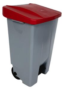 Denox nášlapný odpadkový koš na tříděný odpad 120 L, červené víko, plastový s kolečky