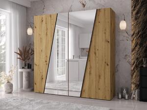 Šatní skříň se zrcadlem Grelipt 2L 200 cm, Barva: dub artisan / dub artisan + černá 5903211528637