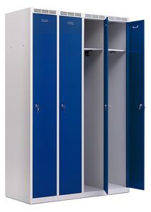 Kovová šatní skříň Trestles SS4M 1800x1173x500 mm, 4 oddíly, modré dveře Typ zámku: cylindrický, Podnož: nožky
