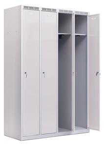 Kovová šatní skříň Trestles SS4M 1800x1173x500 mm, 4 oddíly, šedé dveře Typ zámku: cylindrický, Podnož: nožky