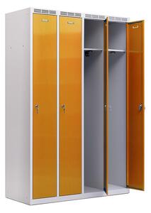 Kovová šatní skříň Trestles SS4M 1800x1173x500 mm, 4 oddíly, žluté dveře Typ zámku: cylindrický, Podnož: nožky