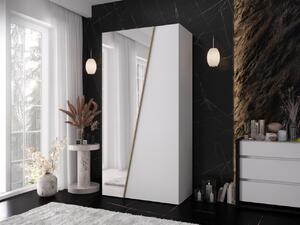 Šatní skříň se zrcadlem Grelipt 1L 100 cm, Barva: bílá / bílá + zlatá 5903211528385