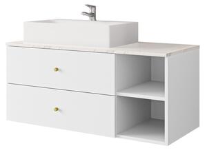 Koupelnová skříňka pod umyvadlo Kiegi, Barva: bilé drážky / bilá matná + mramor bianco, Sifon k umyvadlu: ne, Umyvadlo: ne 5903211318504